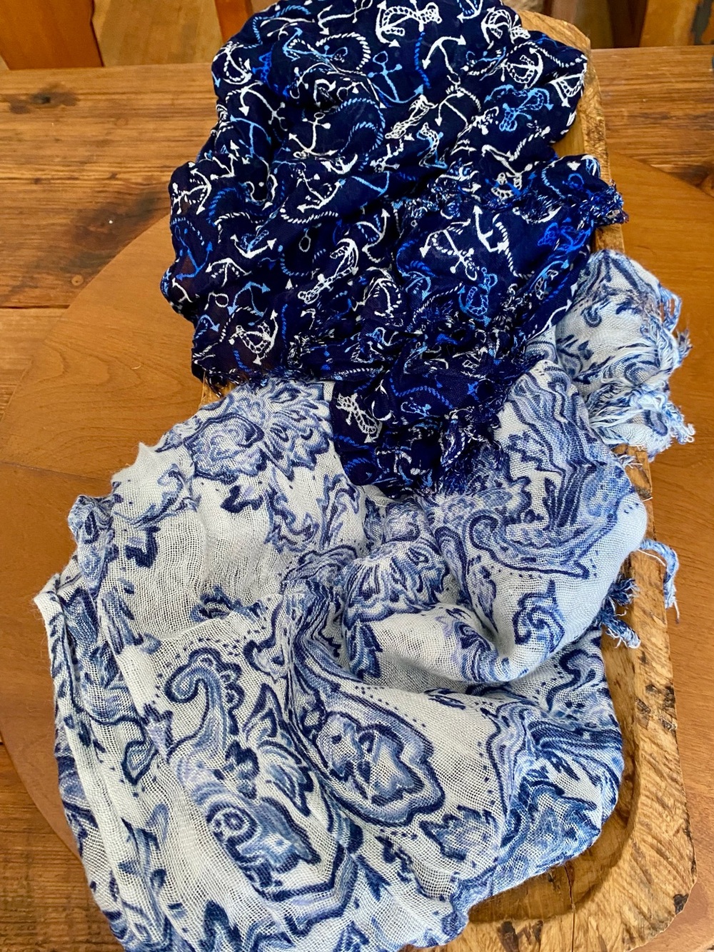 Pair of Summery Scarves with Navy Patterns